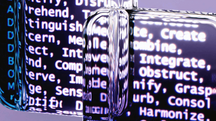 Abstract digital code reflection representing AI and creativity in technology and media