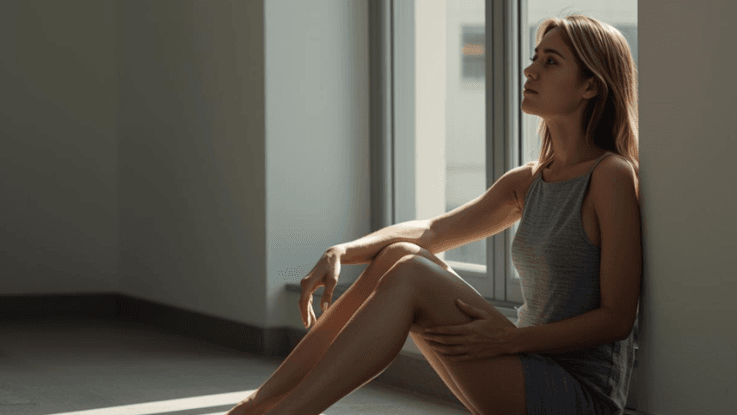 A person sitting calmly in soft natural light, reflecting a moment of trust and emotional release.